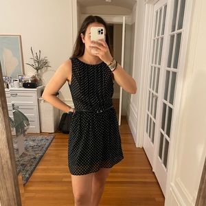 Formal blue with white polka dot dress